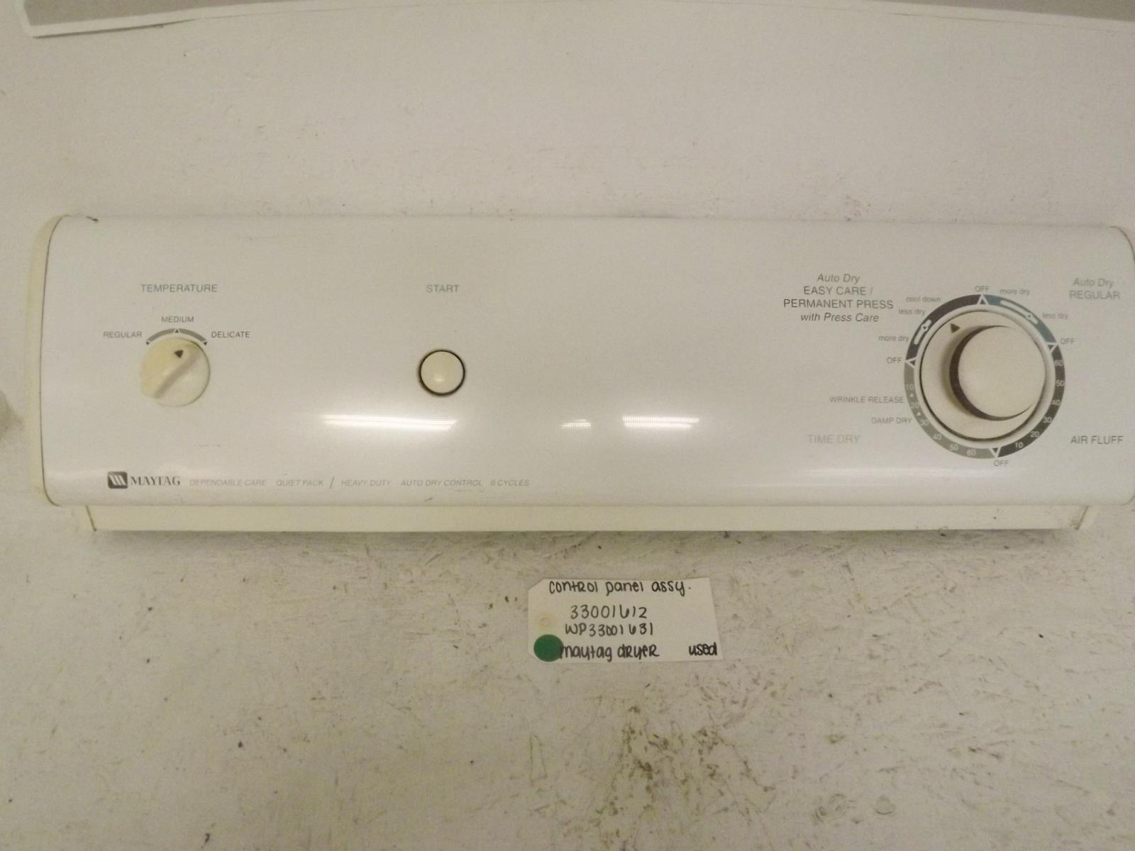 Maytag Dryer 33001612 WP33001631 Control Panel Assembly Used Maytag Dryer 33001612 WP33001631 Control Panel Assembly Used